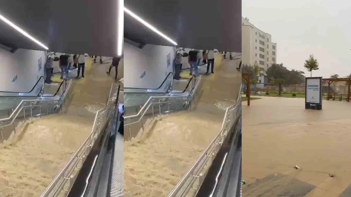 Pendikte metro durağını su bastı