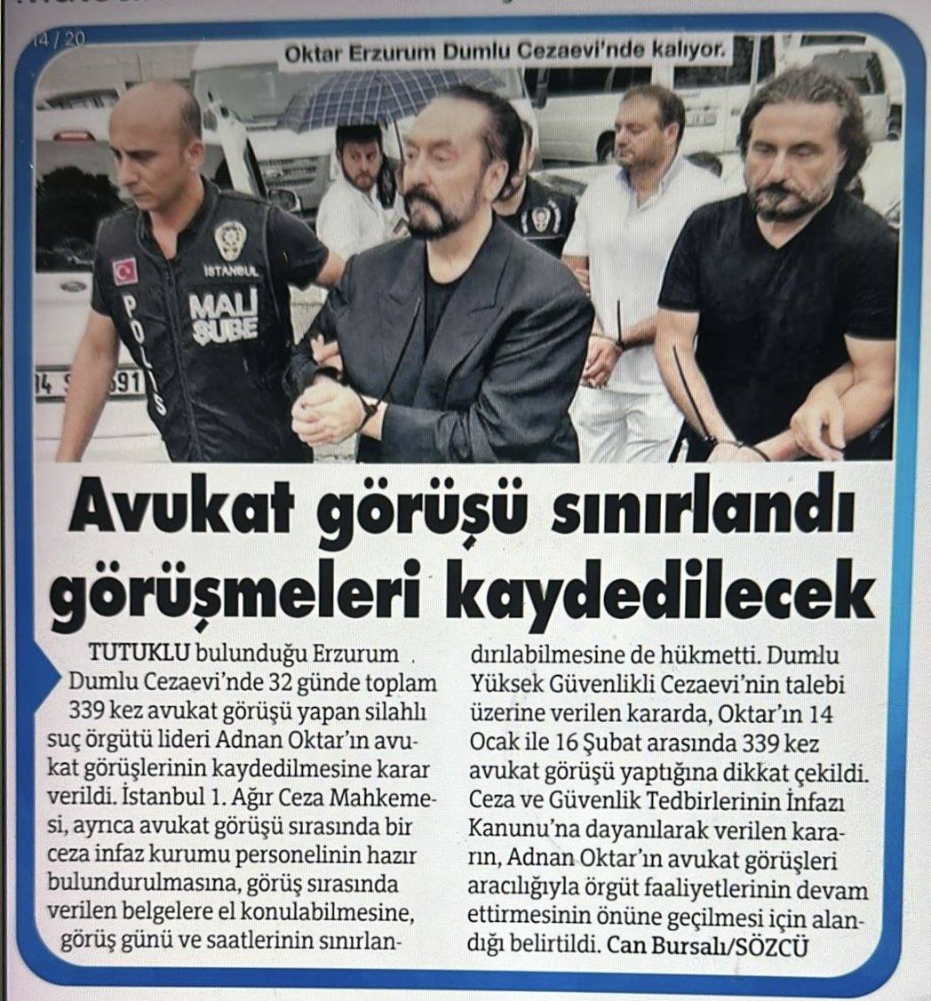 TEKFUR , FİR AVNİ , şiar'sız şuur'suz Adnan Oktar’ın cezaevinde avaneleri ve bıat eden avukatlari ile  görüşleri kaydedilecek