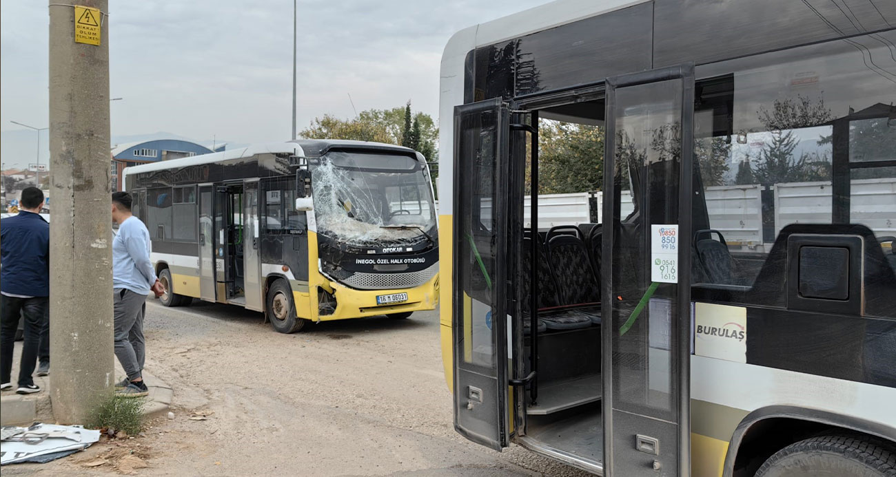 İnegölde özel halk otobüsleri çarpıştı 3 yaralı